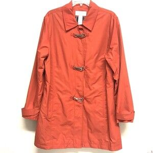 Liz Claiborne LizSport Orange/Red Trench RainCoat Jacket Fully Lined Sz Med EUC
